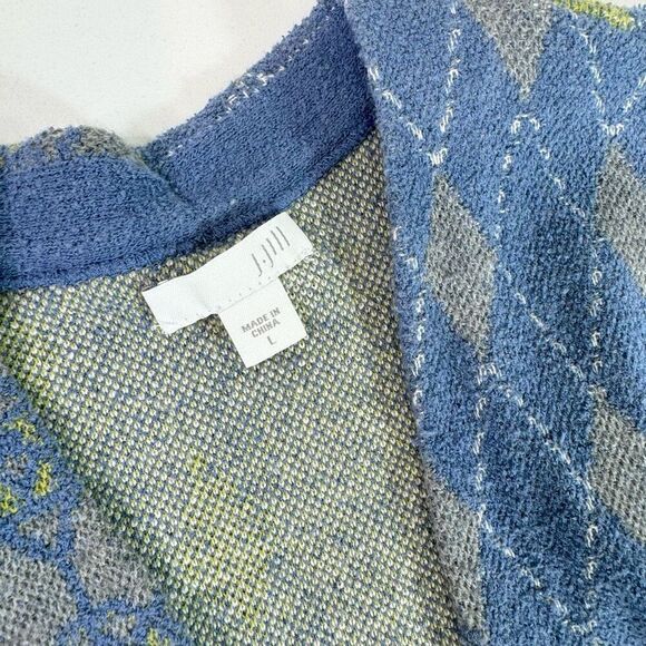 J. Jill Sweater Women Large Blue Abstract Button Front Cardigan Artsy Patchwork - Picture 3 of 9